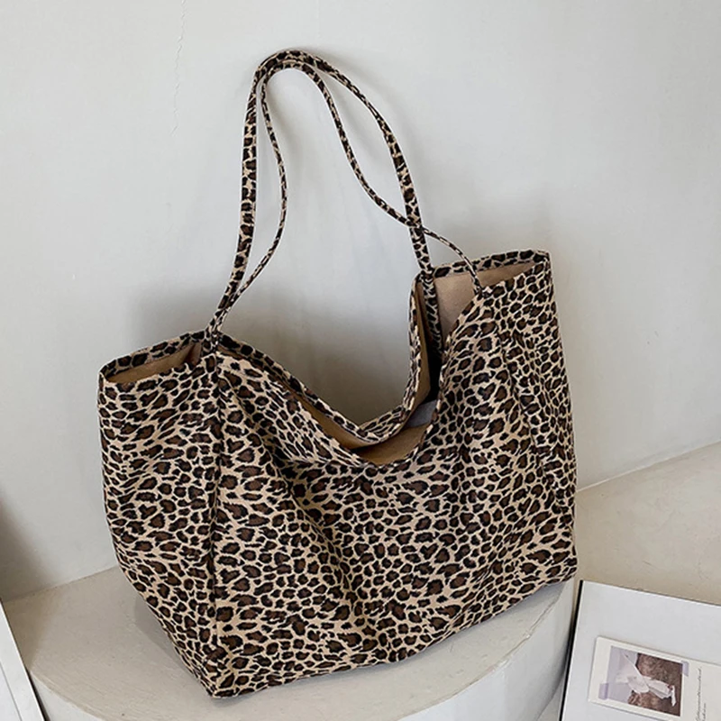 Large Capcity Leopard Printing Canvas Handbag For Women Shoulder Bag Female New Fashion Luxury Designer Shopping Casual Tote Bag