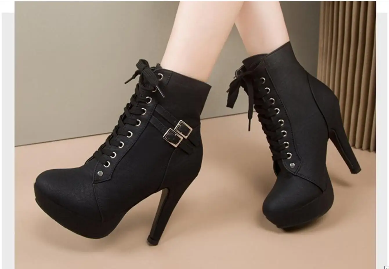 New Spring Autumn ankle boot short Autumn winter Sexy Women's lace up high heels wedding Party shoes belt buckle women's boots