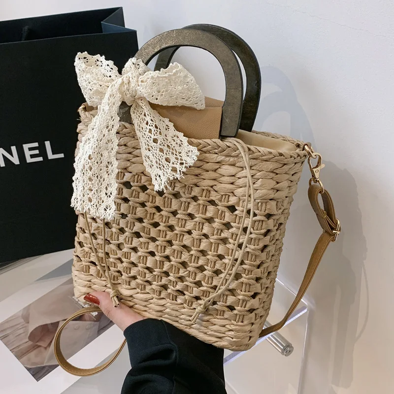 Women Straw Basket Crossbody Bags Top Handle Shoulder Bags
