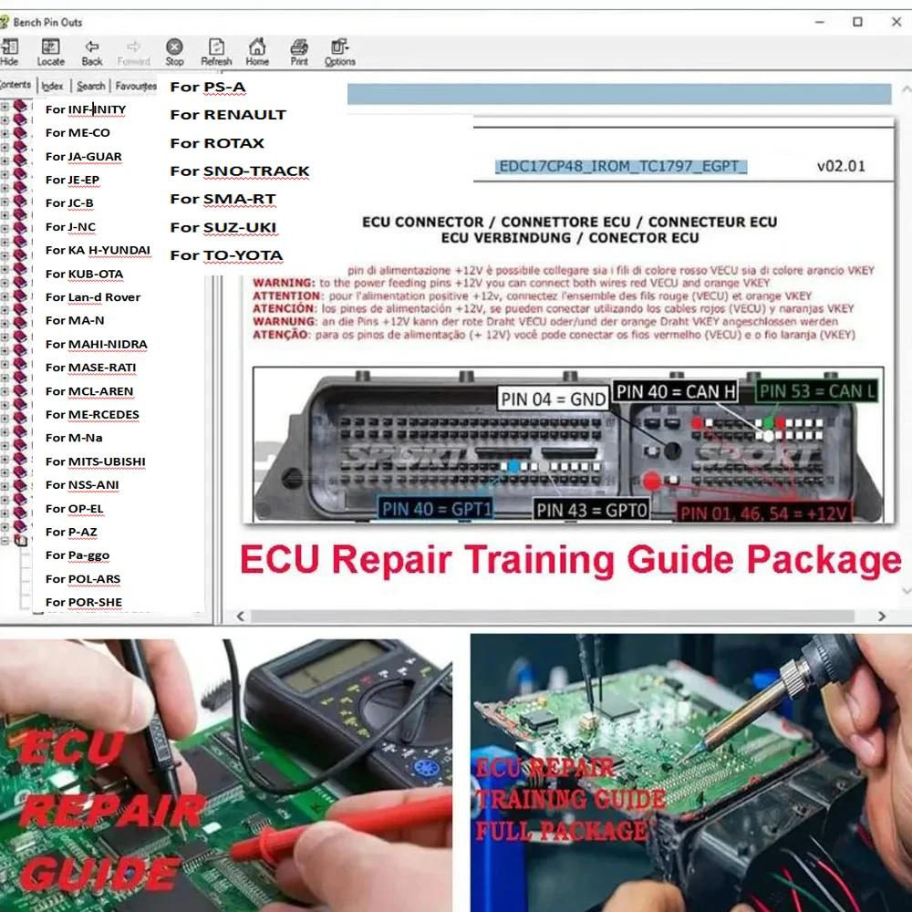 

ECU Repair Training Guide Package ECU Basic Electronics Components PDF EPROM TEST Progranmming EDC Datasheets Wiring Diagrams