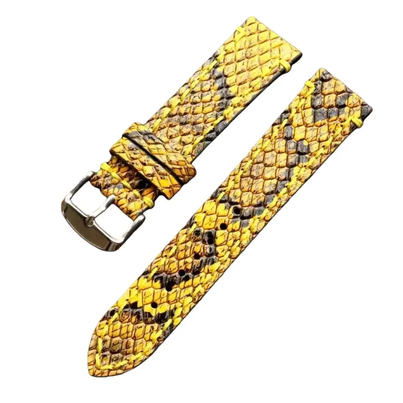 Handmade Genuine Leather Bracelet Strap  Unisex Retro Embossed Snake Shark Pattern Cuff Premium Cowhide Watch Band for Men Women