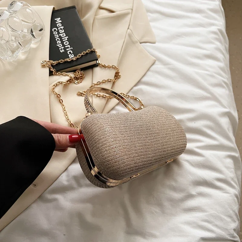 Vintage Chain Evening Bag Women's Dinner Party Clutch Purse Adjustable Shoulder Strap Crossbody Underarm Bag Formal Handbag
