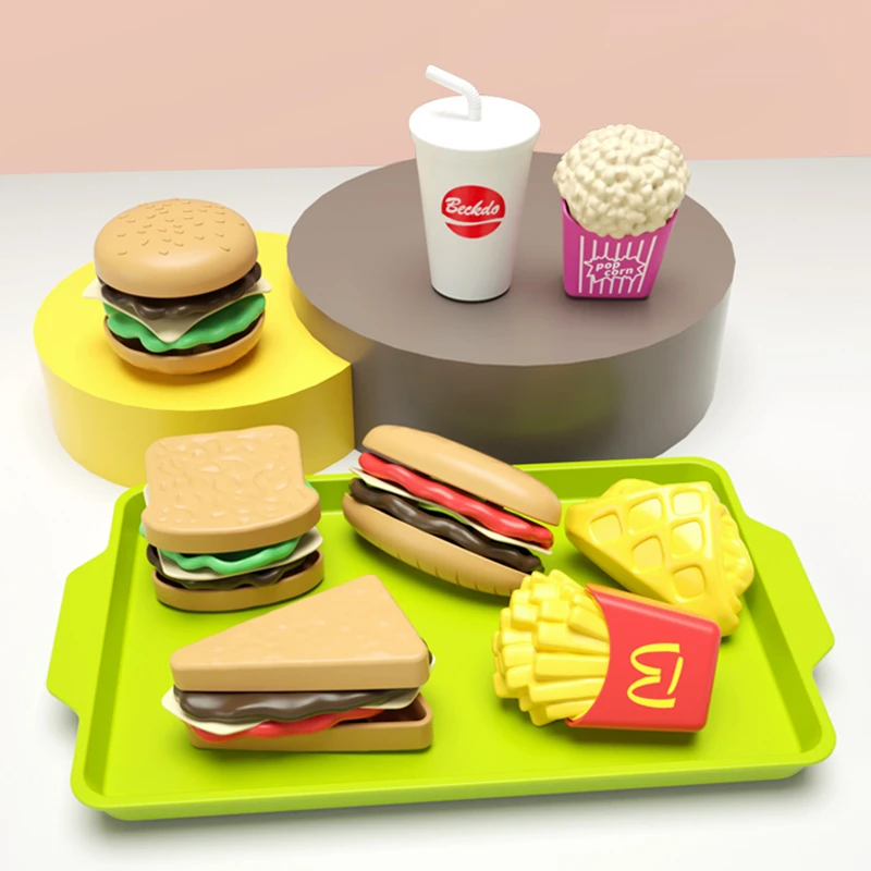 Mini Pretend Play Cooking Toys Hamburger Hot Dog DIY Set Play House Playtime toys Simulation Food Kitchen Assemble Kit