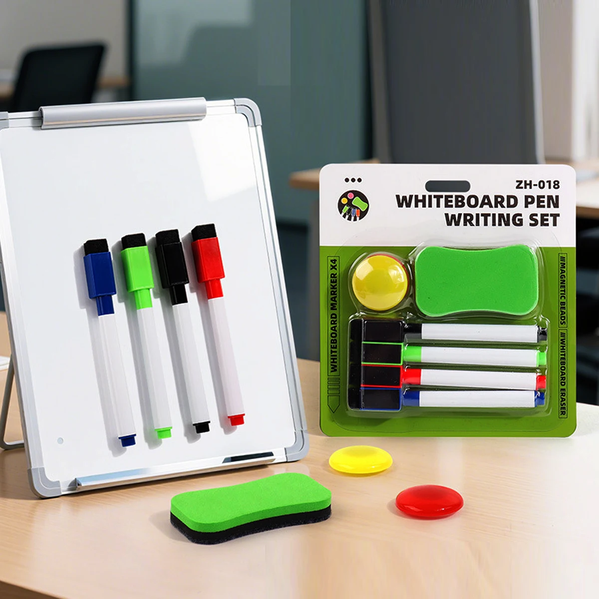4 Colors Magnetic Whiteboard Markers Set with Eraser & Magnets for Office & School - 5