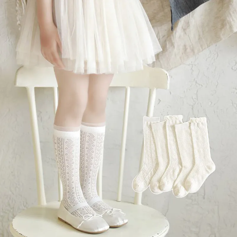 3Pairs Princess White Lace Ruffle Stockings Girl Summer Mesh Sock Thin Breathable Kids Long Socks 3-12Year Children Calf Socks Baby & Maternity