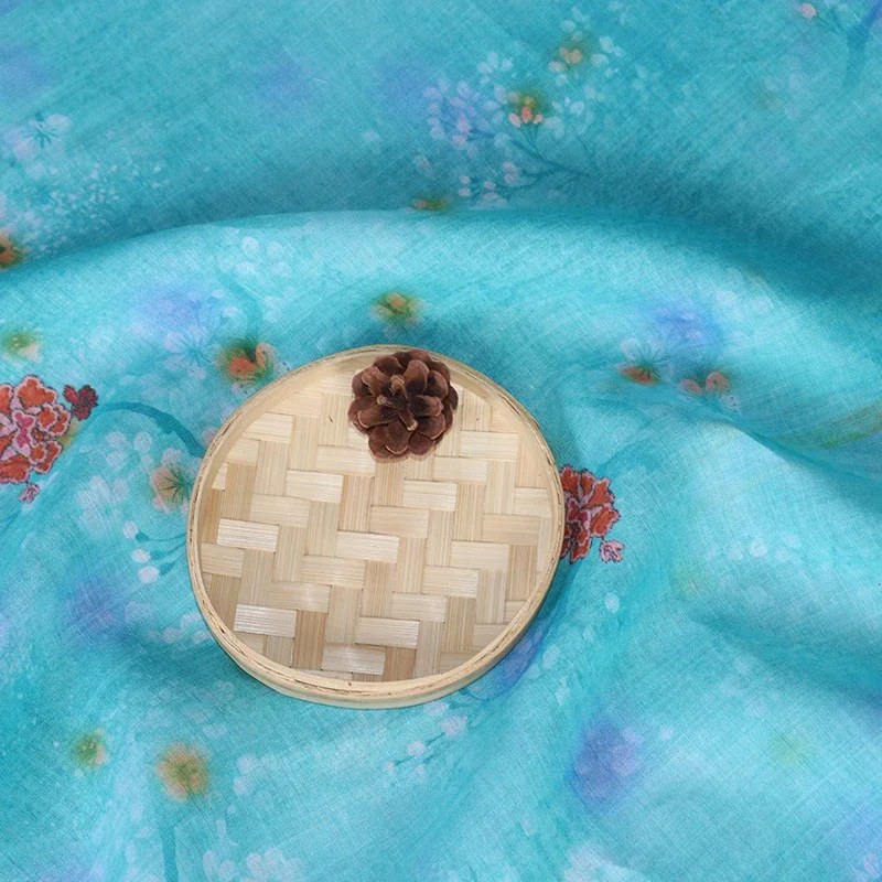 Ramie Plant Flower Printed Clothing Fabric Dress Shirt Sewing Fabric Spring and Summer Fashion Materials