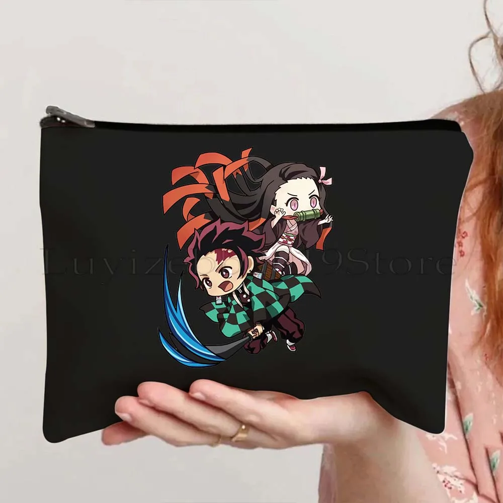 Anime Demon Slayer Gifts Tanijro Giyuu Kimetsu Nezuko Canvas Cosmetic Makeup Toilet Storage Card Bag Pencil Case Zipper Pouch 2