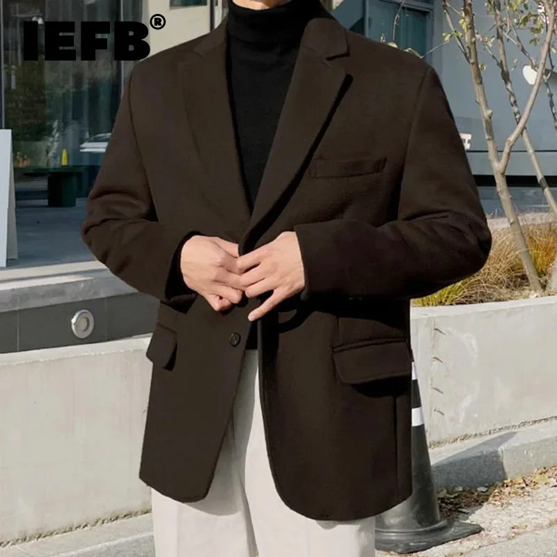 

IEFB Woolen Suit Jackets Men's Korean Fashion Solid Color Blazer Thickened Male Casual Coats Vintage 2023 Winter Chic New 9C3836