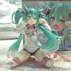 12cm Anime Hatsune Miku Cat Ear Action Figure in Long Sleeve Outfit - PVC Toy Collectible - 11cm (No box)