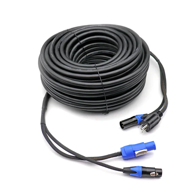 PowerCon to NEMA 5-15P Plug + 3Pin XLR Cable 3x1.5mm² Power & DMX Hybrid Cord for DJ Lighting Stage Audio Speaker 1m 2m 3m 5m