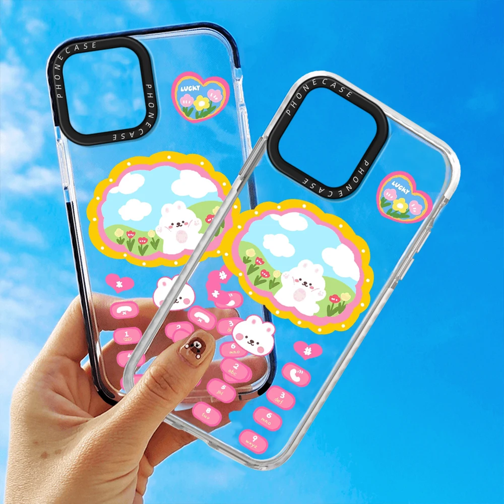 

Kawaii Rabbit Transparent Phone Case for iPhone 14 13 Pro Max Mini XR XSMax 7 8 Plus SE 12 11 Soft TPU Protection Back Cover