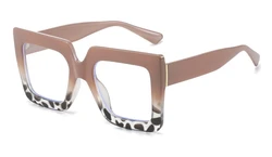 Vibrant Oversized Square Black Eyeglasses with Clear Lenses (Khaki Leopard)