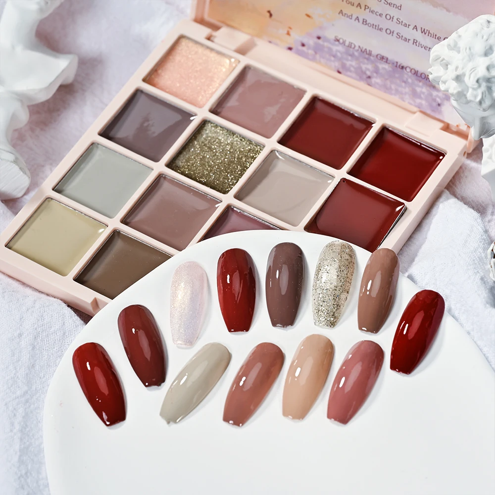 New 16Colors Nail Solid Glue Set UV/LED Gel Polish Japanese Pudding Gel Nail Polish Palette Nail Salon Jelly Gel for Nail Art ##