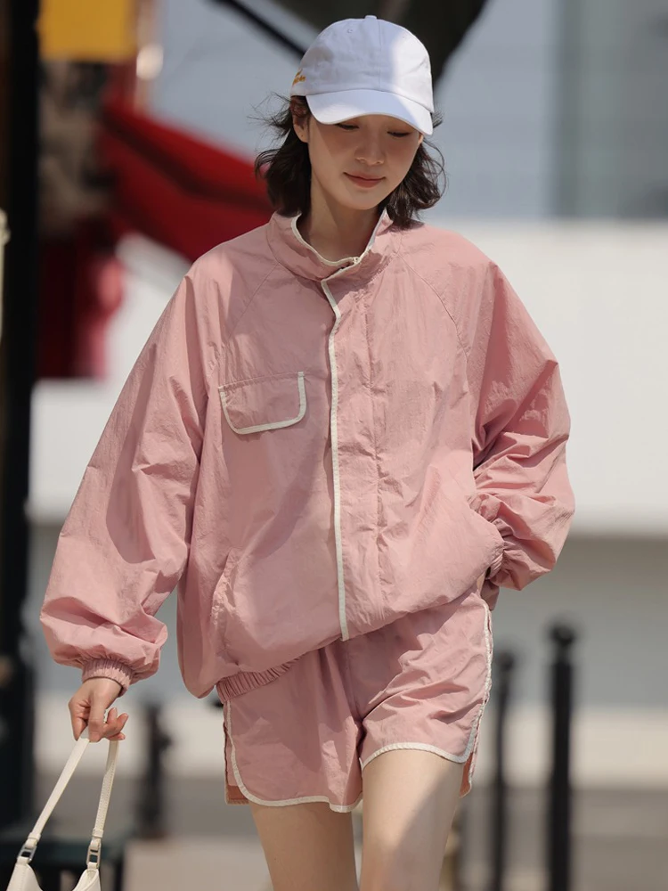 

Summer 2023 Women Sunscreen Suit Tracksuits Casual Ladies Clothing Set 2 Pieces Shorts Long Sleeve Thin Coat Women Run Tracksuit