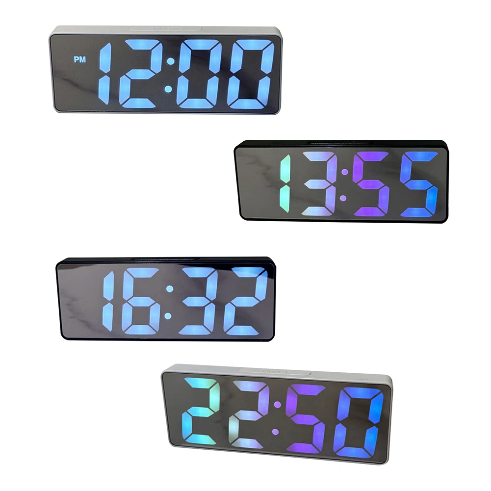 LED Mirror Digital Alarm Clock 12/24 Hours Adjustable Dimming Brightness Colorful Large Screen Desk Clocks Bedroom Decoration