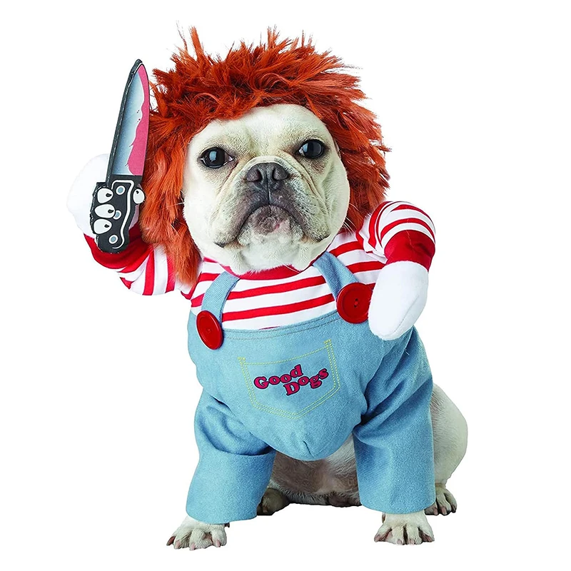 Dog Costume Set Pet Halloween Costume Dog Clothing Chucky Jumpsuit Dog Deadly Doll Cosplay Funny Party Costume Clothes for Small Medium Dogs