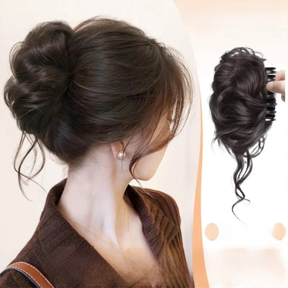 Nuovo clip per artiglio per chignon sintetico per capelli Parrucca per testa di panino soffice naturale Accessori per capelli per parrucchino per capelli ricci neri marroni