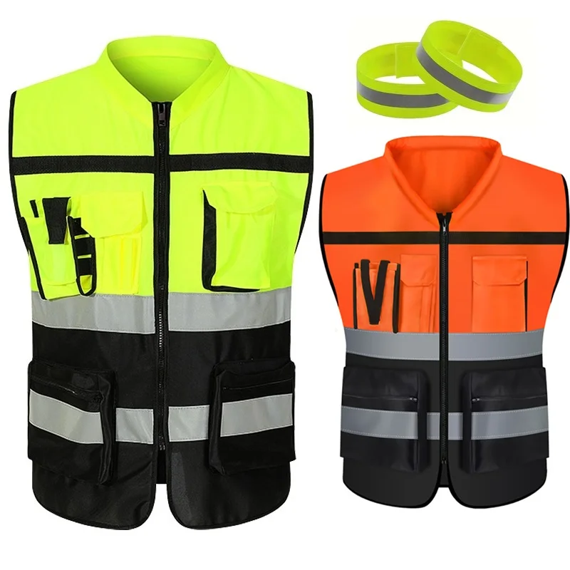 High Brightness Strip Unisex Vest Breathable Workwear Multi Pocket