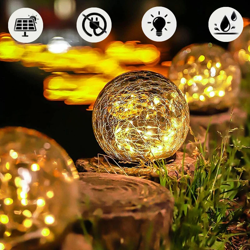 Cracked Glass Ball Led Solar Light For Garden Deco Outdoor Solar Courtyard Light Buried Light automatical Sensor Street Lights brightest outdoor solar lights