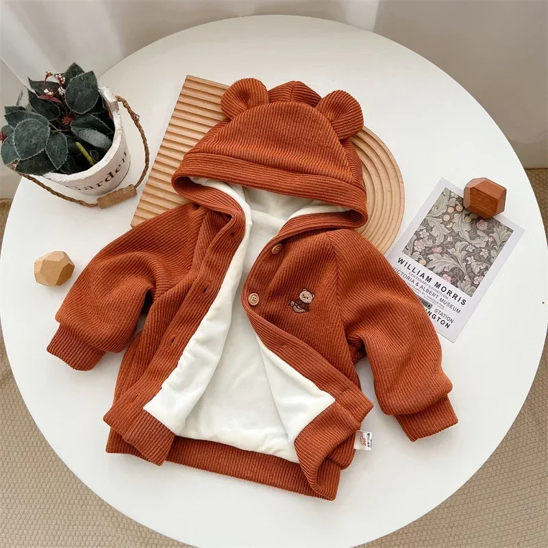 Autumn Winter New in Kids Baby Boys Girls Thicken Outwear , Toddler Infant Hooded Cartoon Bear Coat Children Jacket 3M-3Y
