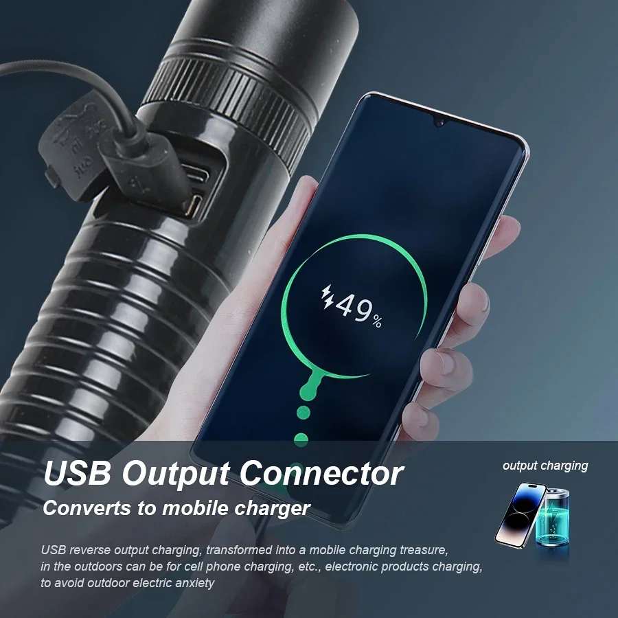 Description Picture 5 of itemRechargeable LED Flashlight with Digital Display 18650 Battery USB Rechargeable Telescopic Zoom Torch for Camping Emergency