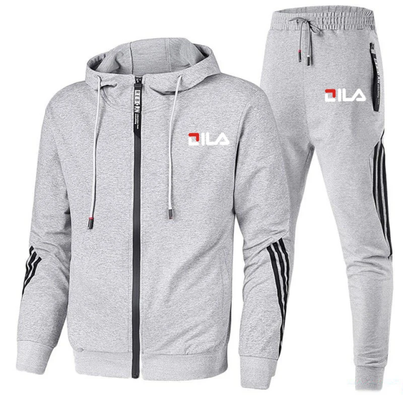 Spring and Autumn men's casual printed zipper long-sleeved jacket + sweatpants two-piece fashion jogging sportswear suit