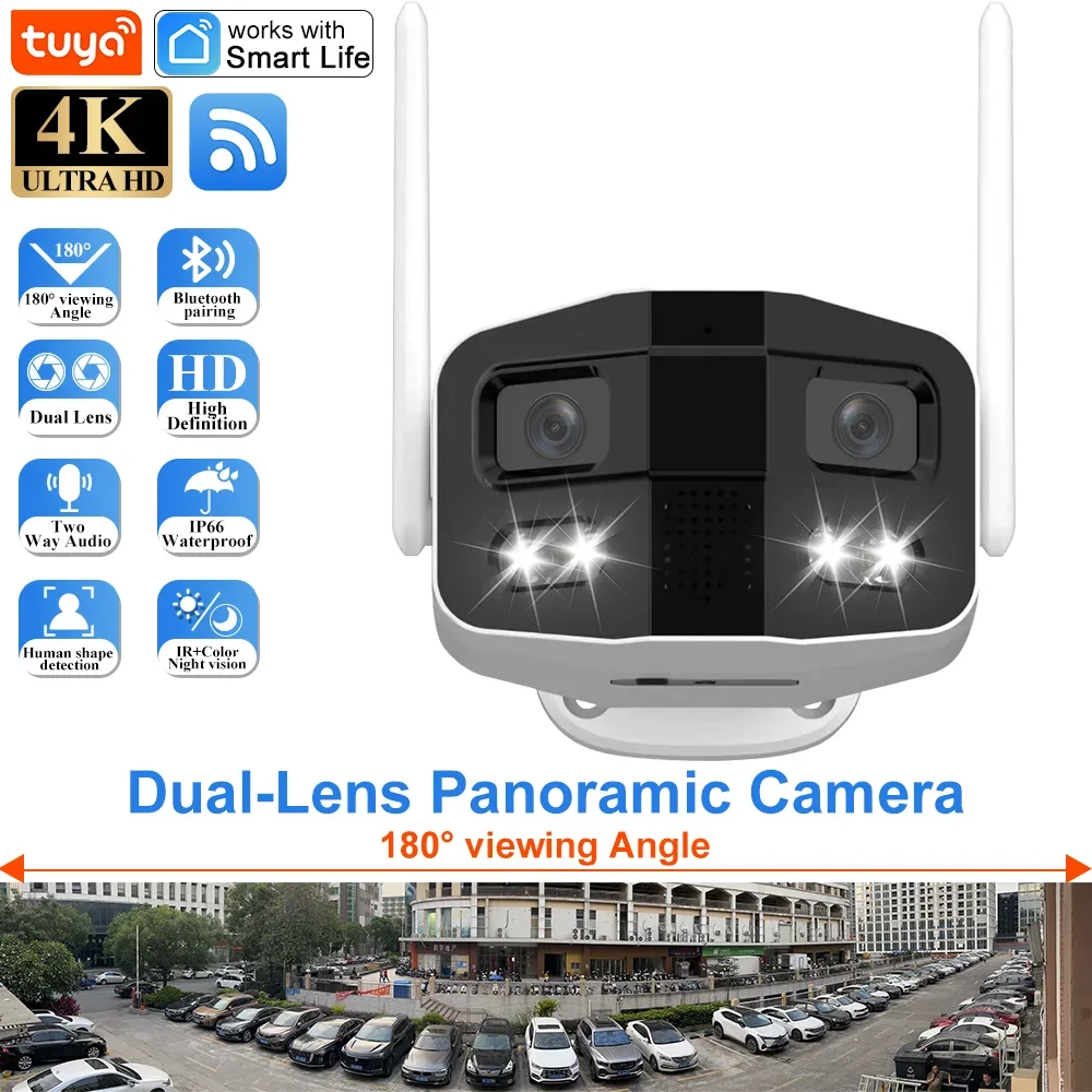 Tuya Smart Life 4K Dual-Lens Large wide 180°Security Outdoor With Color Night Vision Siren 2-Way Talk Waterproof WiFi IP Camera 1