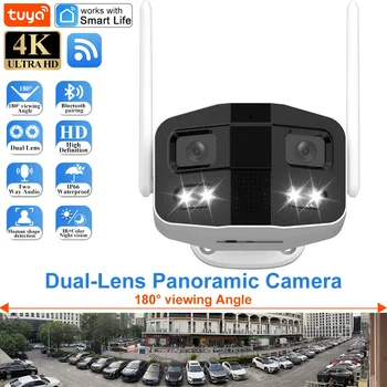 Tuya Smart Life 4K Dual-Lens Large wide 180°Security Outdoor With Color Night Vision Siren 2-Way Talk Waterproof WiFi IP Camera 1