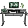 Sturdy Height Adjustable Electric Standing Desk with Drawers, Stand Up Table with Large Storage Shelf, Sit Stand Desk, Black Top 1