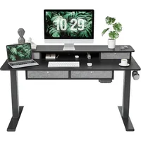 Sturdy Height Adjustable Electric Standing Desk with Drawers, Stand Up Table with Large Storage Shelf, Sit Stand Desk, Black Top 1