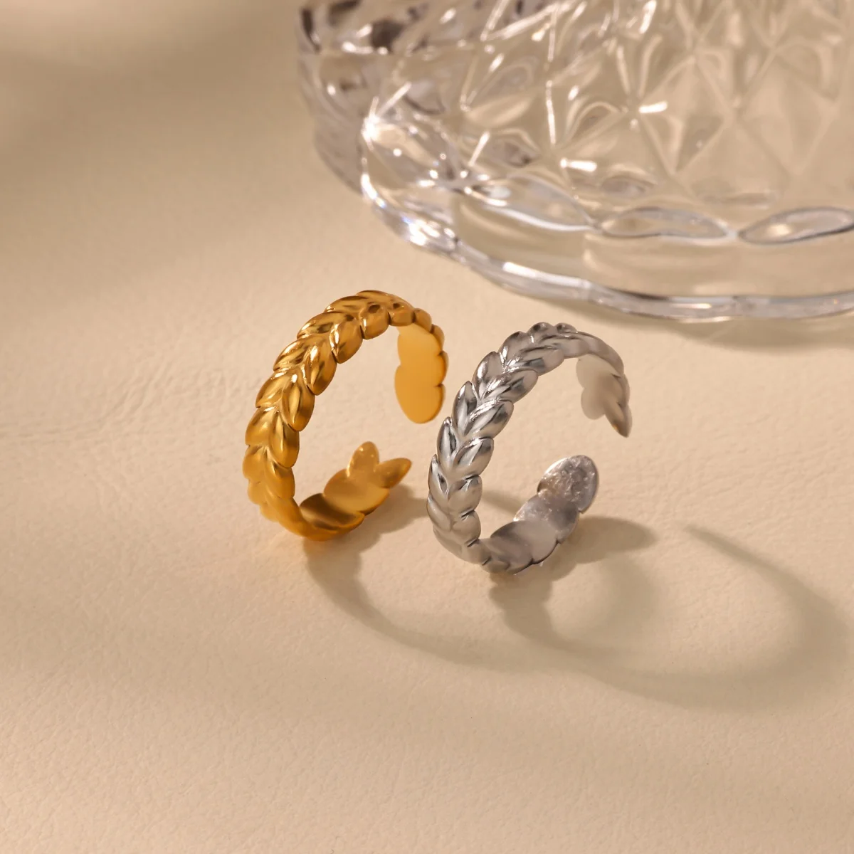 Stainless Steel Spliced Wheat Ring Women