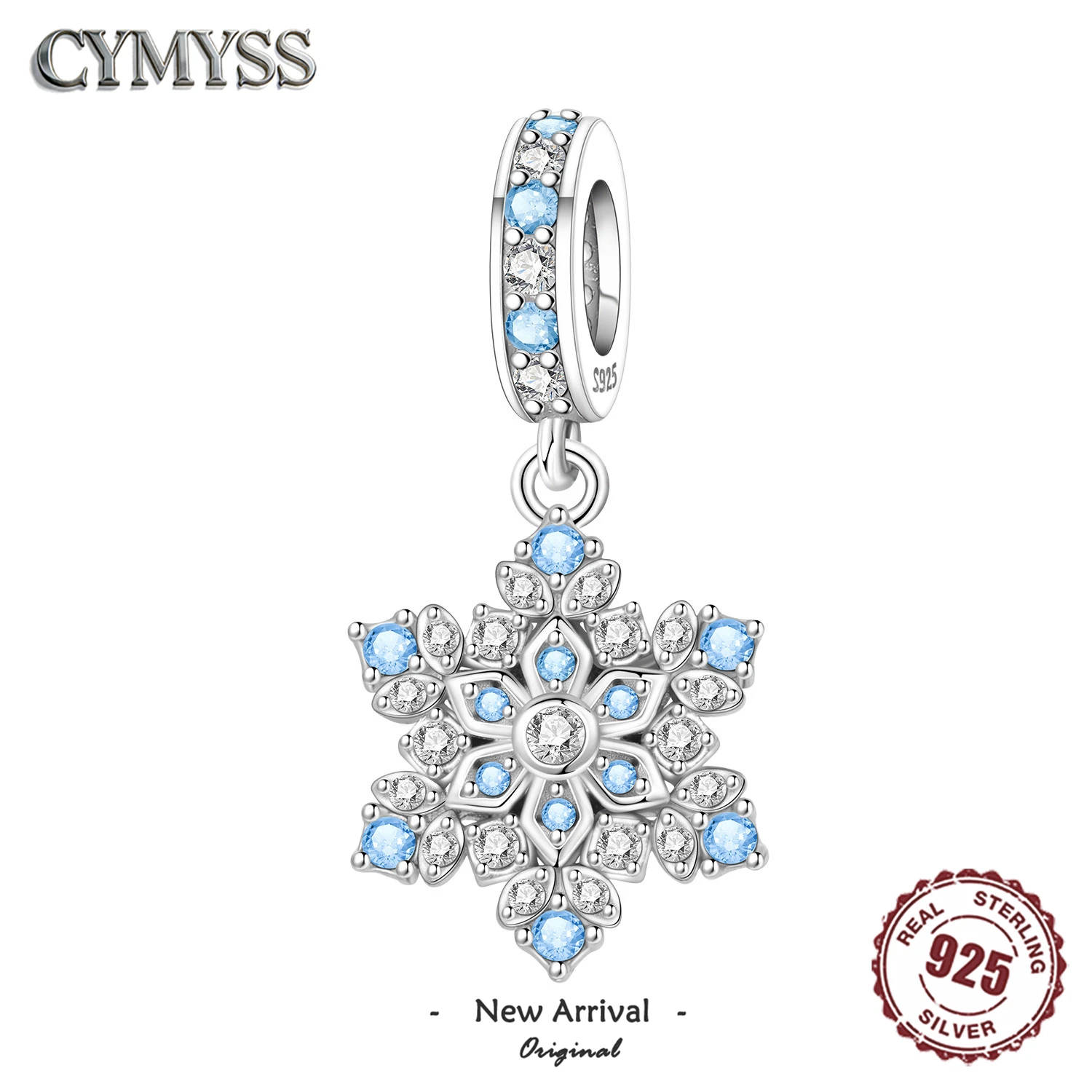 Original 925 Sterling Silber Zirkon Schneeflocken-Charm-Anhänger DIY Perle Passend für Armband Halskette Schmuck Feiertagsgeschenke für Frauen
