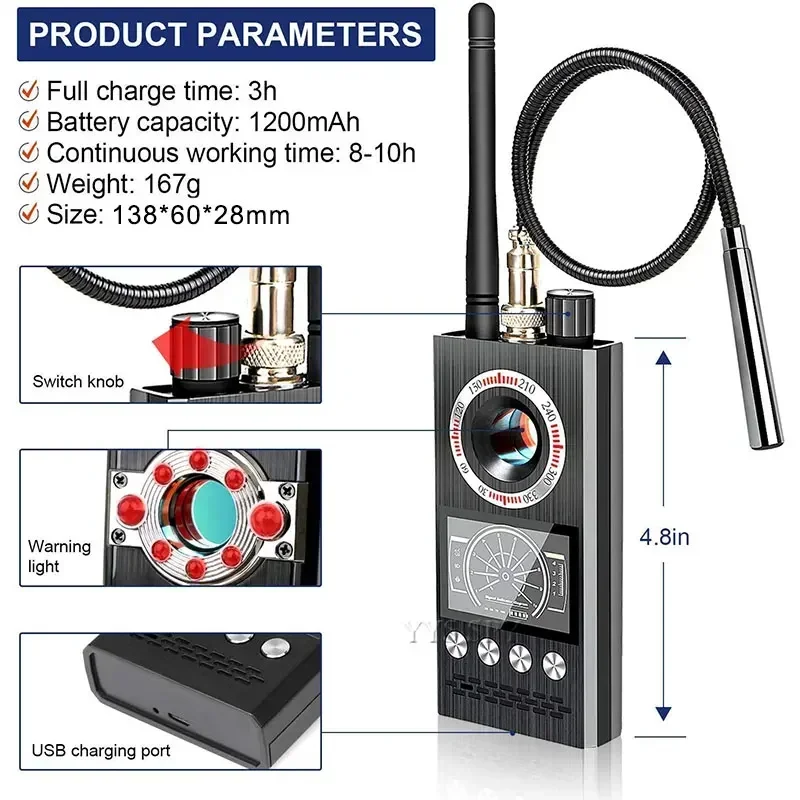 Hidden Camera Detector Professional Anti Spy Camera Detector K68 Bug Scanner Security Protection RF Signal Cam Car GPS Tracker Finder