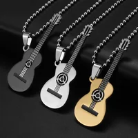 Exquisite Guitar Necklace Men's Stainless Steel Rock Electric Guitar Bass Pendant Necklace Hip Hop Music Style Personality Gift - Image 2