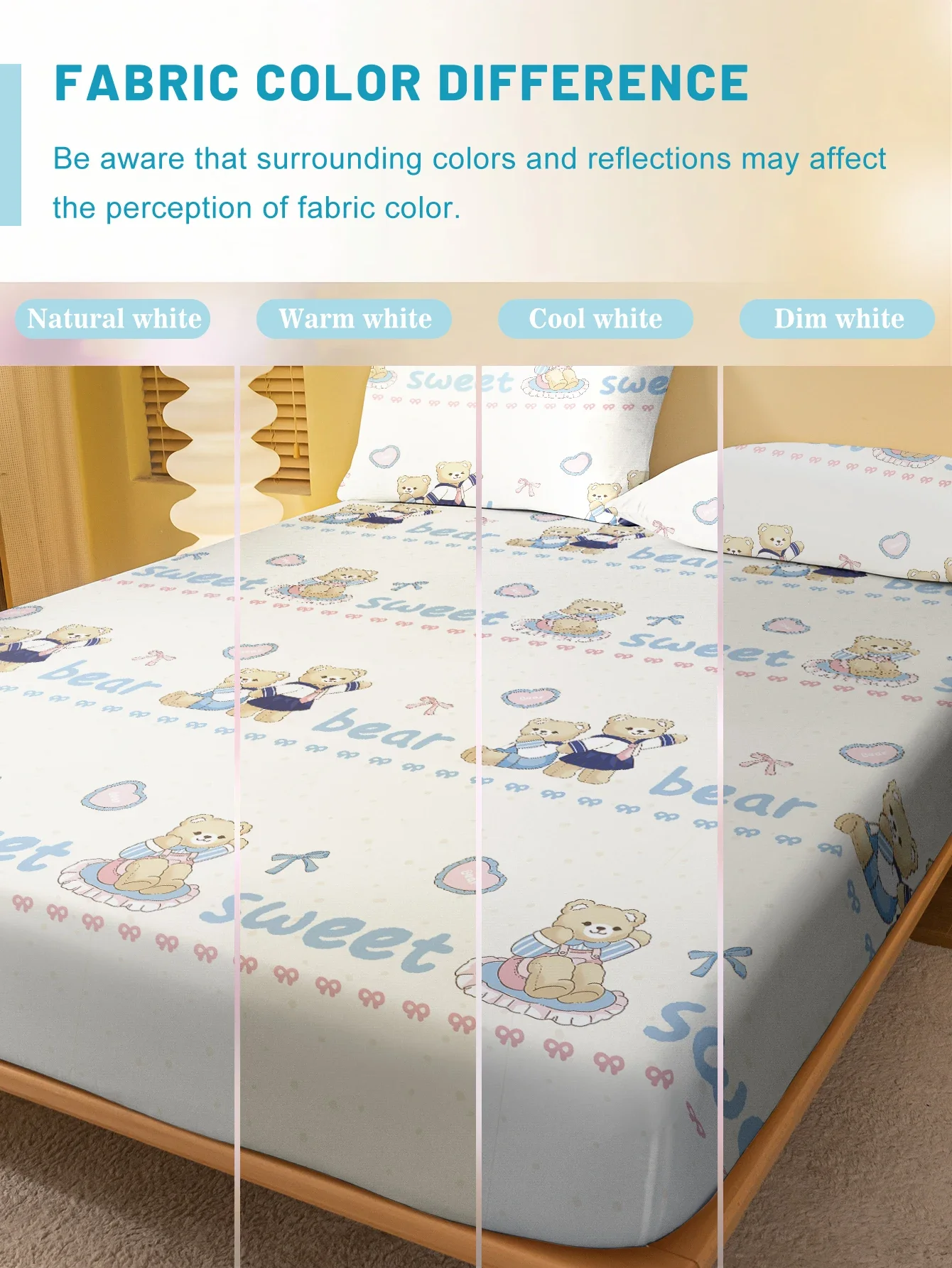 1 Cartoon Cute animal bear printed matte Fitted Sheet, bedroom printed bed cover, bedding (excluding pillowcases) 4