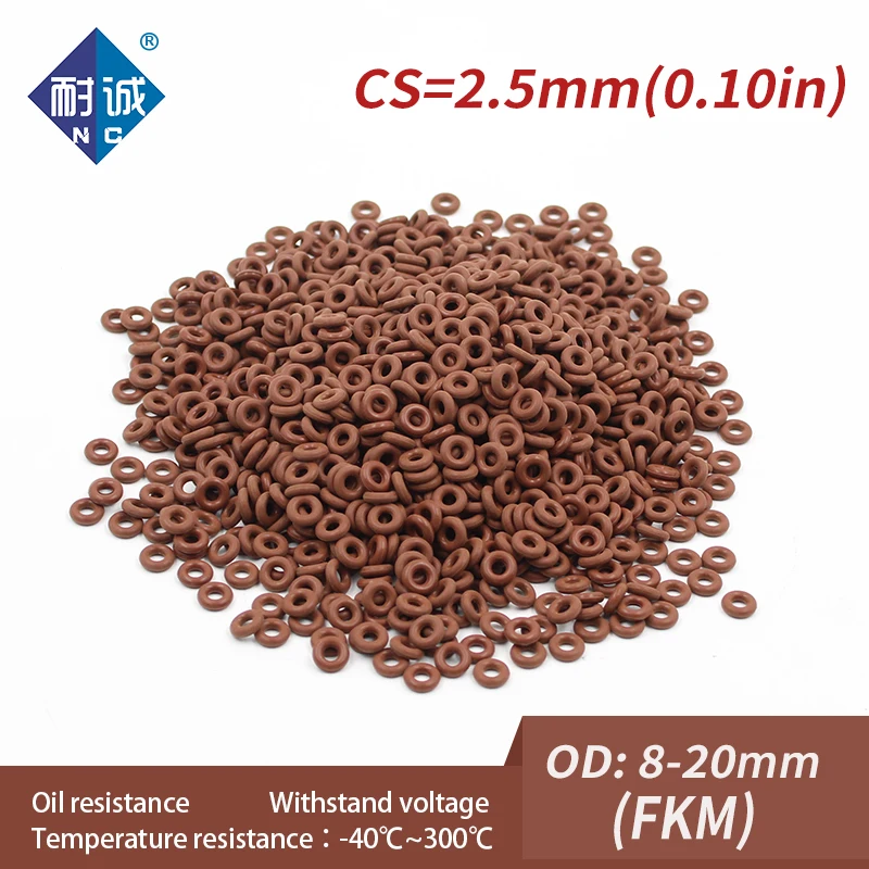 5 개/몫 불소 고무 링 갈색 FKM Oring 씰 OD8/9/10/11/12/13/14/15/16/17/18/19/20*2.5mm O-링 씰 링 가스켓 오일