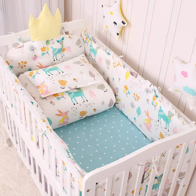 9pcs Nordic Crown Cushion Cot Bumpers Baby Bed Bedding Kit Baby Bedding Cotton Removable Washable Baby Crib Side Protector Set 5
