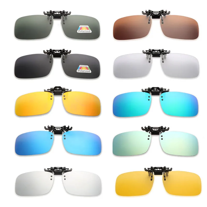 Men Polarized Square Flip Up Clip on Sunglasses Photochromic Polarised Women Sun Glasses for Night Driving Lens