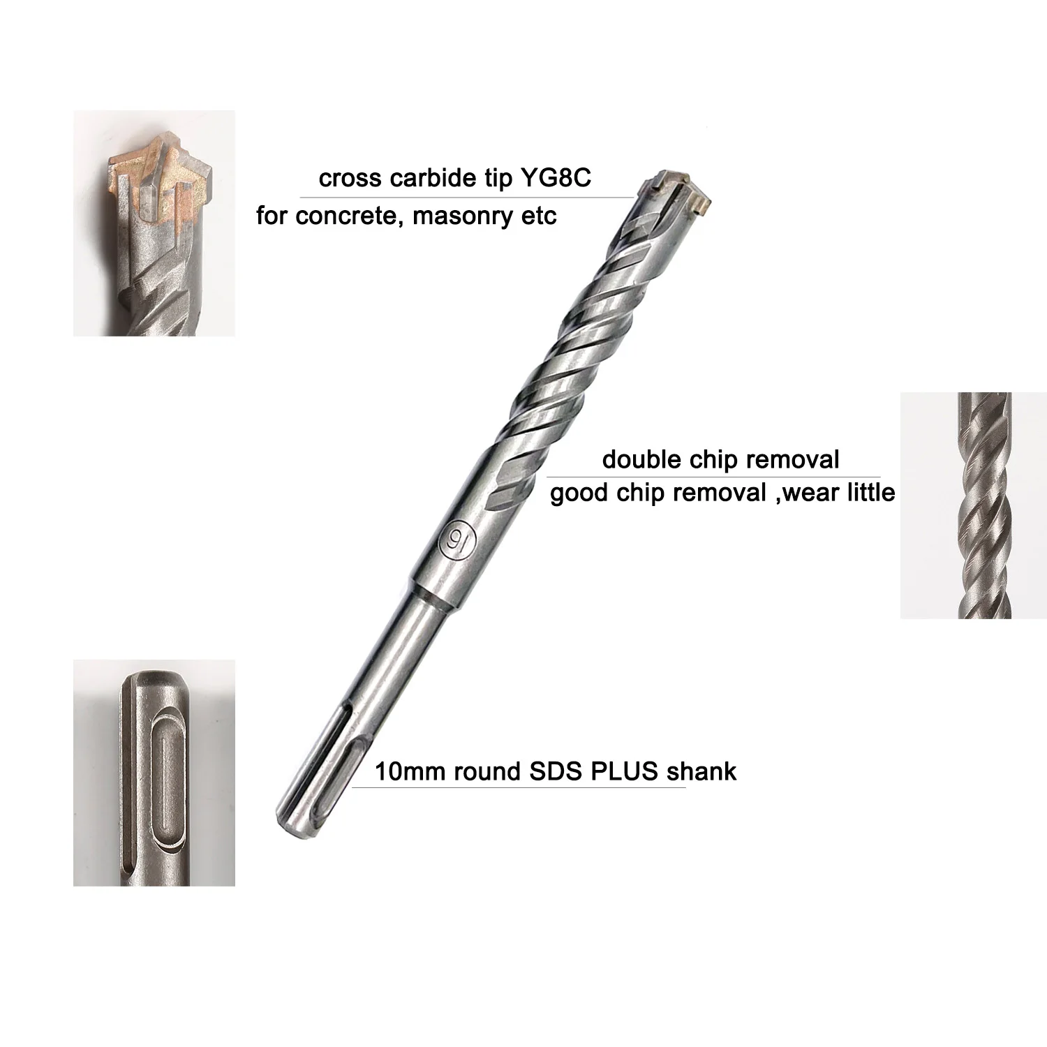 Drill Bit Set Carbide-Tipped SDS-Plus Rotary Hammer Drill Bit Set 10 Pieces for Concrete Brick Block Stone Masonry