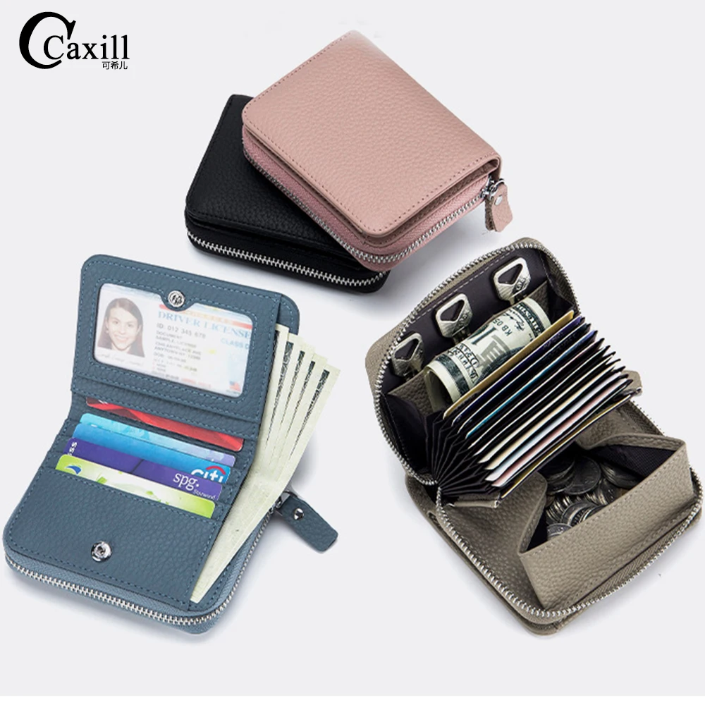 

Genuine Leather Small Wallet for Women Men RFID Blocking ID Card Holder Zipper Key Purse Short Hasp Wallets for Mother Day Gift
