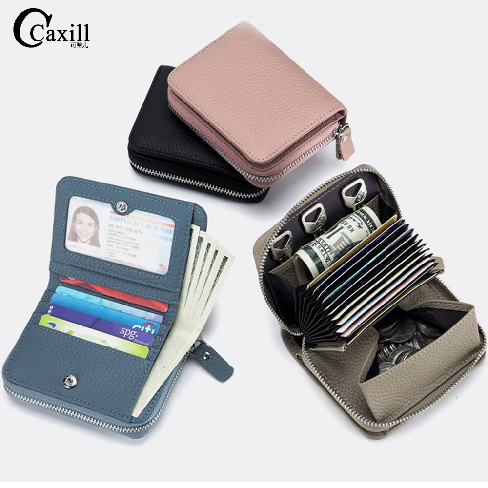 Genuine Leather Small Wallet for Women Men RFID Blocking ID Card Holder Zipper Key Purse Short Hasp Wallets for Mother Day Gift