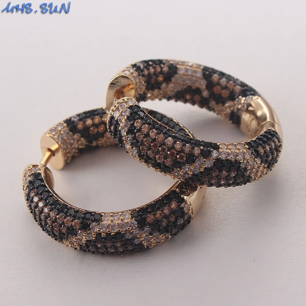 

SUNSLL Leopard Hoop Earrings CZ Zircon Round Light Luxury Fashion Loop Exquisite Jewelry For Women Girls Party Gift 1Pair