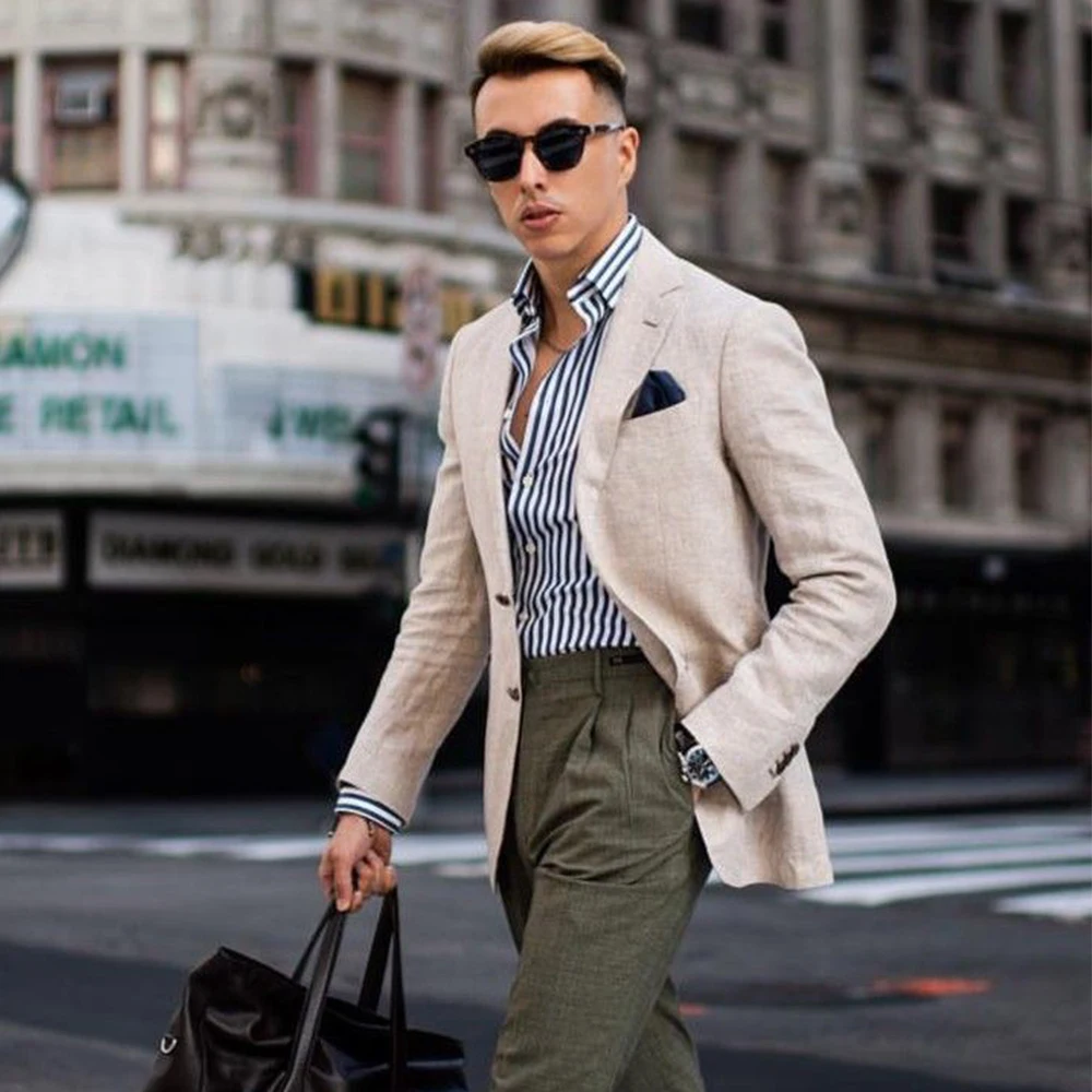 Suit Jackets Spring Elegant Suit Man Single Breasted Blazer Business Casual Flat Collar Full Sleeves Linen Suits Men's Clothing