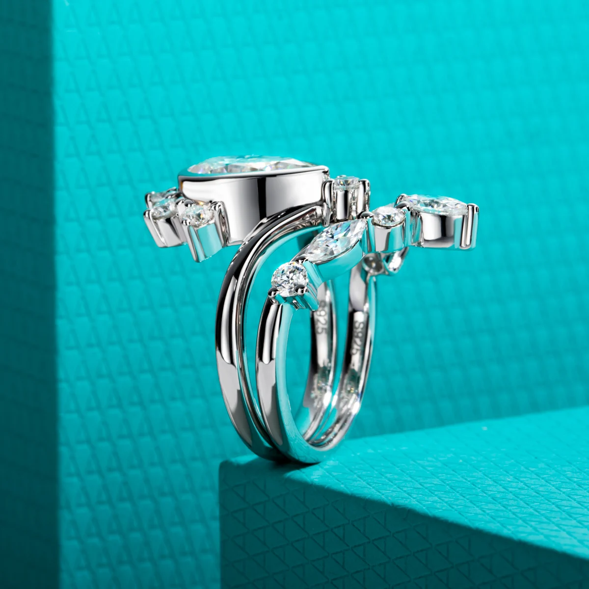 AnuJewel 3ct 배 컷 D 컬러 Moissanite 신부 반지 세트 실버 웨딩 밴드 크라운 기념일 보석 선물