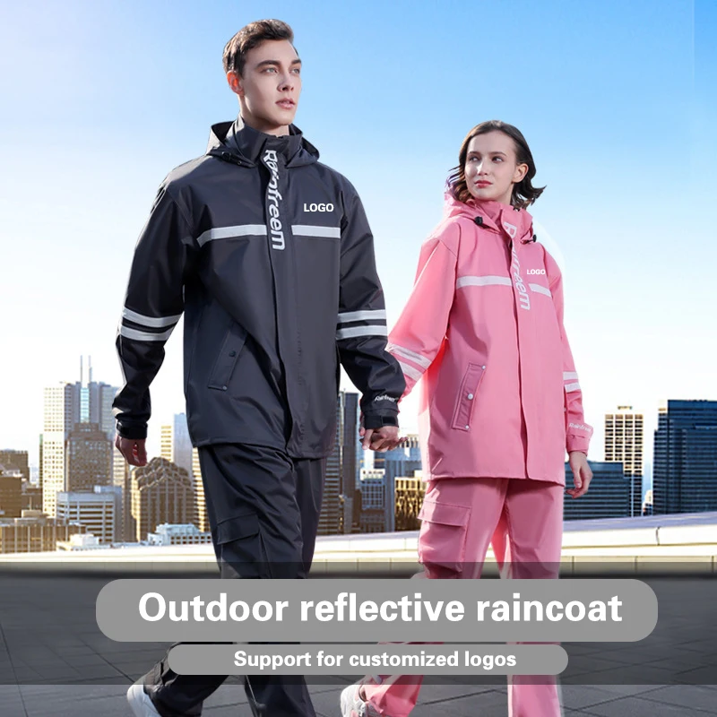 

Reflective Raincoat Jacket Set Clothes Men Bicycles Motorcycles Outdoor Hiking Camping Windproof Waterproof Coat Customized Logo