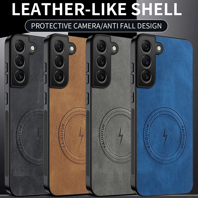 Leather Matte Frosted Magnetic Shockproof Phone Case with Soft Bumper Cover