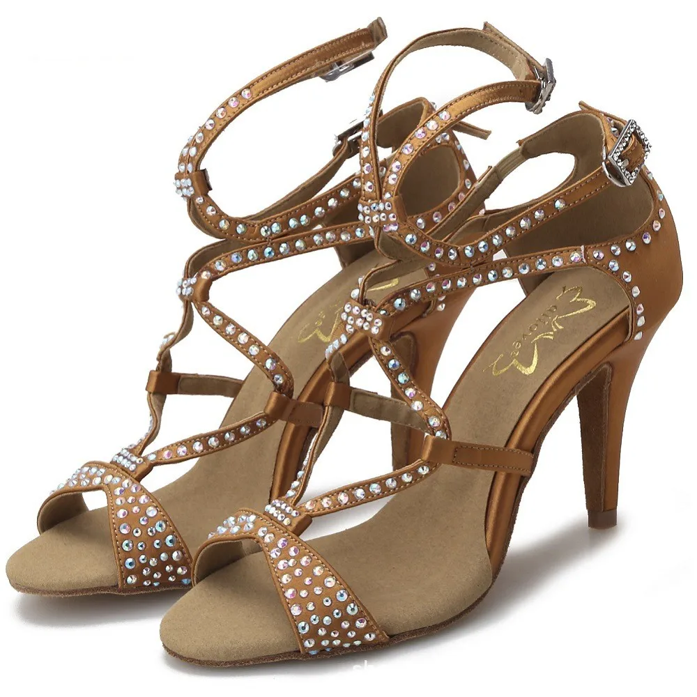 

New Modern Women Latin Dance Shoes Ladies Rhinestone Ballroom Tango Jazz Dancing Sandals 7.5cm/8.5cm High Heels Custom 5-10cm