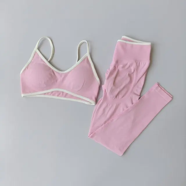 Seamless 2PCS Legging Sets Women's Strappy Sports Bras and Leggings High Waist Fitness Sculpt Leggings Running Pants Gym Suits