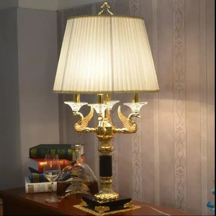 Golen Crystal Table Lamp D40cm H76cm Crystal Desk Lamp European Style E14 Bedroom Bedside Lighting Fixture Lamp