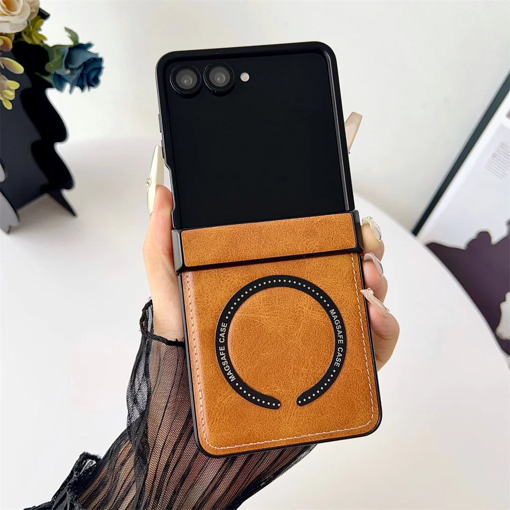 Magnetic PU Leather Phone Case with Shockproof Hinge Protection and Wireless Charging Capability